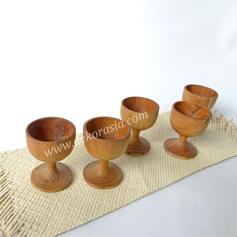 Teak Wine Goblet Diameter 3 Inches x Height 4 to 4.8 inches - Kitchenware | Free Shipping